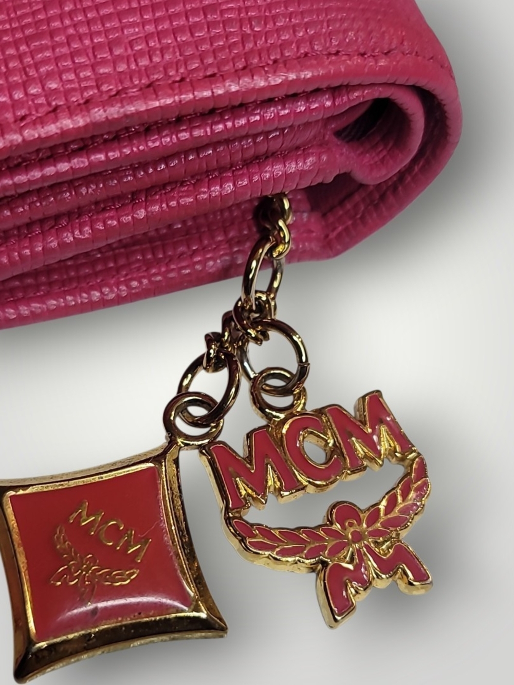 MCM Hot Pink Leather Trifold Wallet Charm Detail In Great Condition - Picture 16 of 16
